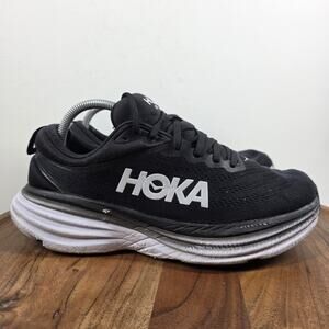 Hoka One One Bondi 8 Womens Black And White Size 9.5 Running Shoes 1127952 BWHT